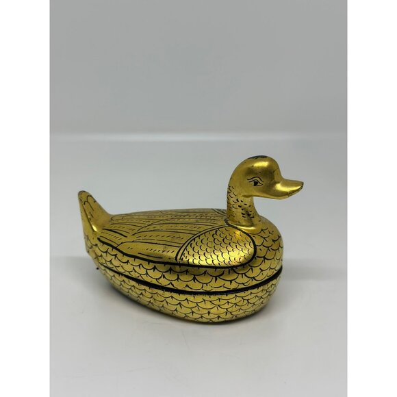 VTG Black Gold Gilt Lacquer Box Duck/ Goose Burmese Trinket Box MCM Decor - Picture 1 of 8
